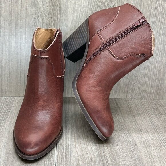 Lucky Brand Boots Womens 10M/40 Eller Western Stacked Heel Side Zip Ankle Brown - Picture 7 of 12